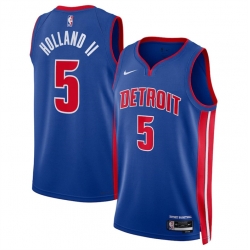 Men Detroit Pistons 5 Ron Holland II Blue 2024 Draft Icon Edition Stitched Jersey