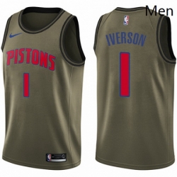 Mens Nike Detroit Pistons 1 Allen Iverson Swingman Green Salute to Service NBA Jersey