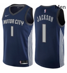 Mens Nike Detroit Pistons 1 Reggie Jackson Authentic Navy Blue NBA Jersey City Edition