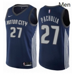 Mens Nike Detroit Pistons 27 Zaza Pachulia Swingman Navy Blue NBA Jersey City Edition 