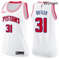 Womens Nike Detroit Pistons 31 Caron Butler Swingman WhitePink Fashion NBA Jersey