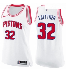 Womens Nike Detroit Pistons 32 Christian Laettner Swingman WhitePink Fashion NBA Jersey