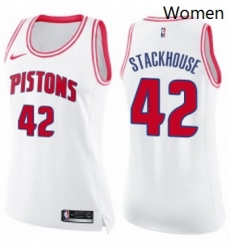 Womens Nike Detroit Pistons 42 Jerry Stackhouse Swingman WhitePink Fashion NBA Jersey