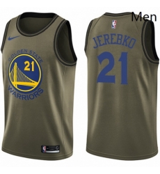 Mens Nike Golden State Warriors 21 Jonas Jerebko Green NBA Swingman Salute to Service Jersey 