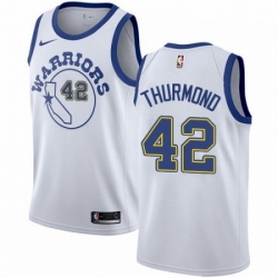 Mens Nike Golden State Warriors 42 Nate Thurmond Swingman White Hardwood Classics NBA Jersey 