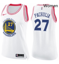 Womens Nike Golden State Warriors 27 Zaza Pachulia Swingman WhitePink Fashion NBA Jersey