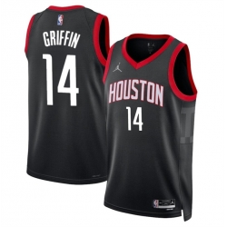 Men Houston Rockets 14 AJ Griffin Black Statement Edition Stitched Jersey