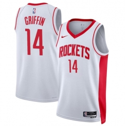 Men Houston Rockets 14 AJ Griffin White Association Edition Stitched Jersey