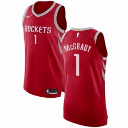 Mens Nike Houston Rockets 1 Tracy McGrady Authentic Red Road NBA Jersey Icon Edition