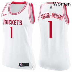 Womens Nike Houston Rockets 1 Michael Carter Williams Swingman White Pink Fashion NBA Jersey 