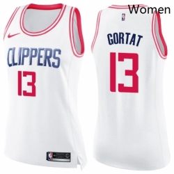 Womens Nike Los Angeles Clippers 13 Marcin Gortat Swingman White Pink Fashion NBA Jersey 