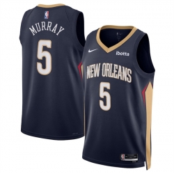 Men New Orleans Pelicans 5 Dejounte Murray Navy Icon Edition Stitched Basketball Jersey