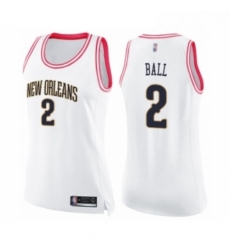 Womens New Orleans Pelicans 2 Lonzo Ball Swingman White Pink Fashion Basketball Jersey 