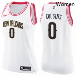 Womens Nike New Orleans Pelicans 0 DeMarcus Cousins Swingman WhitePink Fashion NBA Jersey