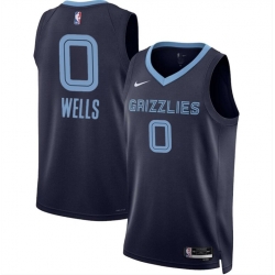 Men Memphis Grizzlies 0 Jaylen Wells Navy 2024 Draft Icon Edition Stitched Jersey