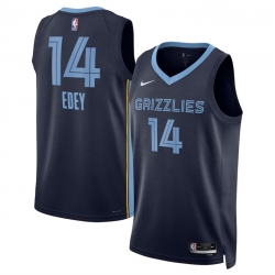 Men Memphis Grizzlies 14 Zach Edey Navy Icon Edition Stitched Jersey