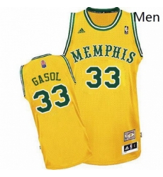 Mens Adidas Memphis Grizzlies 33 Marc Gasol Swingman Gold ABA Hardwood Classic NBA Jersey