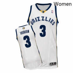 Womens Adidas Memphis Grizzlies 3 Allen Iverson Authentic White Home NBA Jersey 