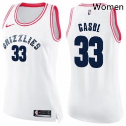 Womens Nike Memphis Grizzlies 33 Marc Gasol Swingman WhitePink Fashion NBA Jersey