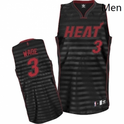 Mens Adidas Miami Heat 3 Dwyane Wade Authentic BlackGrey Groove NBA Jersey