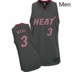 Mens Adidas Miami Heat 3 Dwyane Wade Authentic Grey Graystone Fashion NBA Jersey