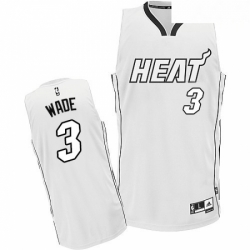 Mens Adidas Miami Heat 3 Dwyane Wade Authentic White On White NBA Jersey