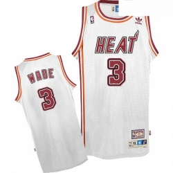 Mens Adidas Miami Heat 3 Dwyane Wade Authentic White Throwback NBA Jersey