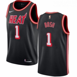 Mens Nike Miami Heat 1 Chris Bosh Authentic Black Black Fashion Hardwood Classics NBA Jersey