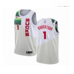 Mens Nike Milwaukee Bucks 1 Oscar Robertson White Swingman Jersey Earned Edition