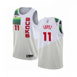 Mens Nike Milwaukee Bucks 11 Brook Lopez White Swingman Jersey Earned Edition 