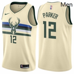 Mens Nike Milwaukee Bucks 12 Jabari Parker Swingman Cream NBA Jersey City Edition