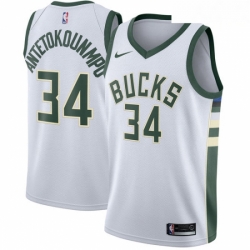 Mens Nike Milwaukee Bucks 34 Giannis Antetokounmpo Swingman White Home NBA Jersey Association Edition