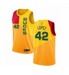 Youth Milwaukee Bucks 42 Robin Lopez Swingman Yellow Basketball Jersey City Edition 