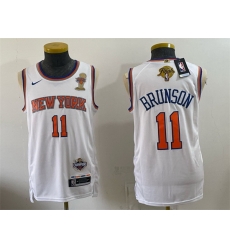 Men New Yok Knicks 11 Jalen Brunson White 2026 Finals Champions Patch Statement Edition Stitched Jersey Men New Yok Knicks 11 Jalen Brunson White 2026 Finals Champions Patch Statement Edition Stitched Jersey