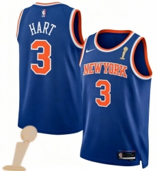 Men New Yok Knicks 3 Josh Hart Blue 2026 Champions Patch Icon Edition Stitched Basketball Jersey