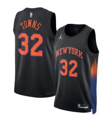 Men New Yok Knicks 32 Karl Anthony Towns Black 2025 Statement Edition Stitched Basketball Jersey
