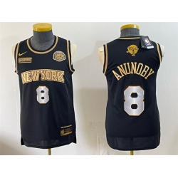 Men New Yok Knicks  8 OG Anunoby Black Gold 2026 Finals   Eastern Conference Champions Patch Stitched Jersey