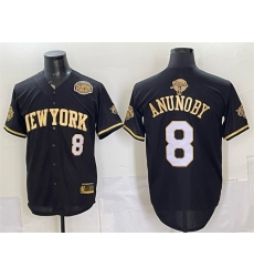 Men New York Knicks  8 OG Anunoby Black Gold 2026 Finals   Eastern Conference Champions Patch Stitched Baseball Jersey