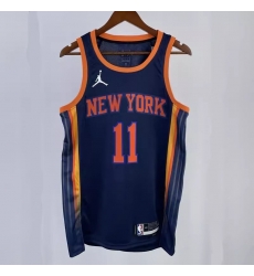 Men New York Knicks Jalen Brunson Navy Blue City Edition Stitched Basketball Jersey