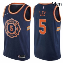 Mens Nike New York Knicks 5 Courtney Lee Authentic Navy Blue NBA Jersey City Edition