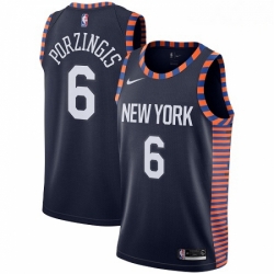 Mens Nike New York Knicks 6 Kristaps Porzingis Swingman Navy Blue NBA Jersey 2018 19 City Edition 