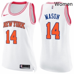 Womens Nike New York Knicks 14 Anthony Mason Swingman WhitePink Fashion NBA Jersey