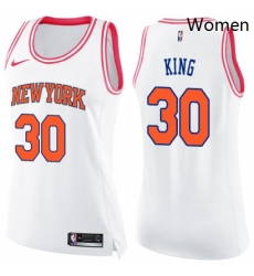 Womens Nike New York Knicks 30 Bernard King Swingman WhitePink Fashion NBA Jersey