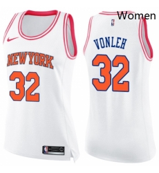 Womens Nike New York Knicks 32 Noah Vonleh Swingman White Pink Fashion NBA Jersey 