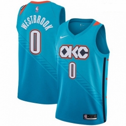 Mens Nike Oklahoma City Thunder 0 Russell Westbrook Swingman Turquoise NBA Jersey City Edition