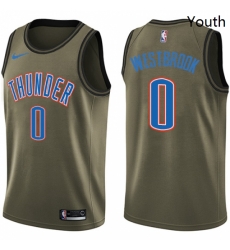 Youth Nike Oklahoma City Thunder 0 Russell Westbrook Swingman Green Salute to Service NBA Jersey