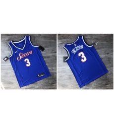 76ers 3 Allen Iverson Blue Printed Nike Swingman Jersey