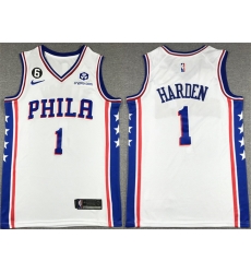 Men Philadelphia 76ers 1 James Harden White With NO 6 Patch Stitched Jersey