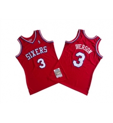 Men Philadelphia 76ers 3 Allen Iverson Red 2002 03 Throwback Stitched Basketball Jersey