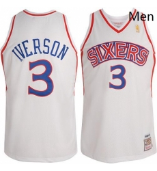 Mens Mitchell and Ness Philadelphia 76ers 3 Allen Iverson Swingman White Throwback NBA Jersey